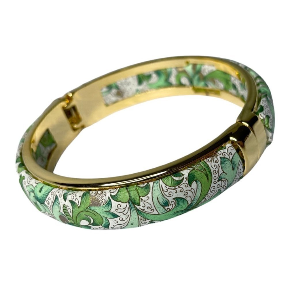 Floral Gold Bangle Bracelet Viola Green & White